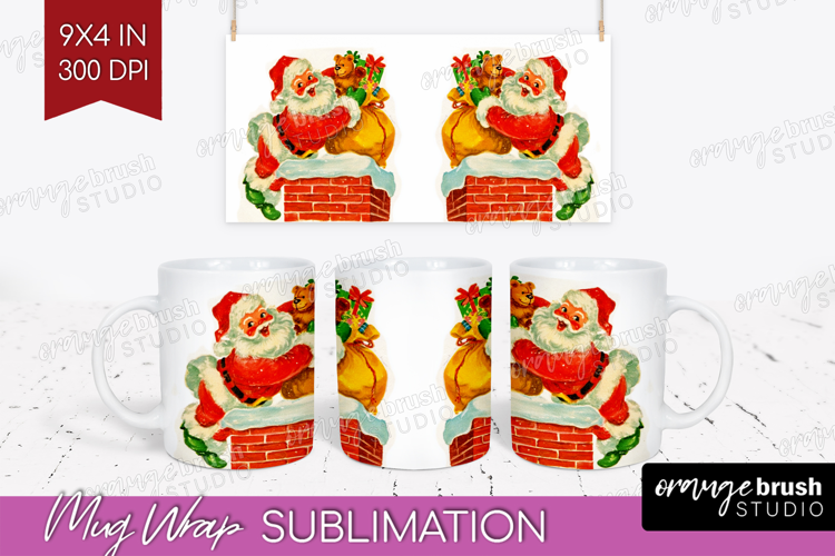 Vintage Christmas Mug Wrap - Retro Xmas Mug PNG Sublimation