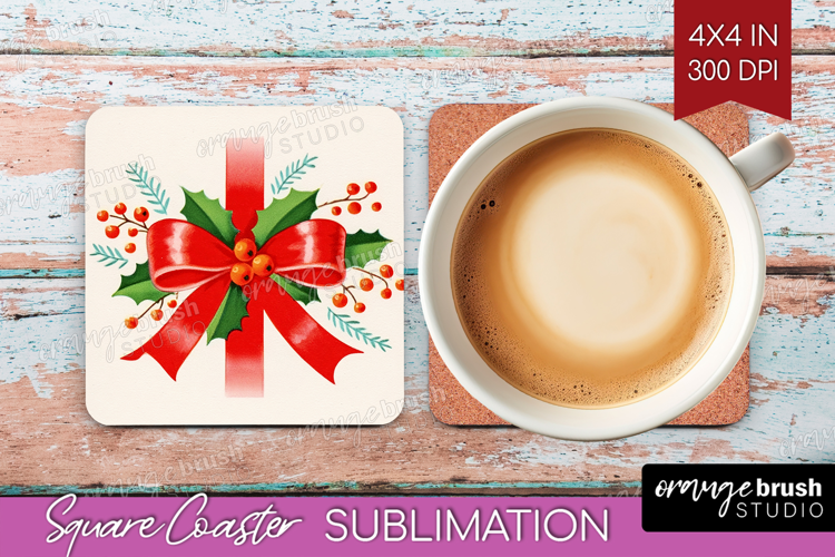 Vintage Christmas Square Coaster - Retro Xmas Coaster PNG