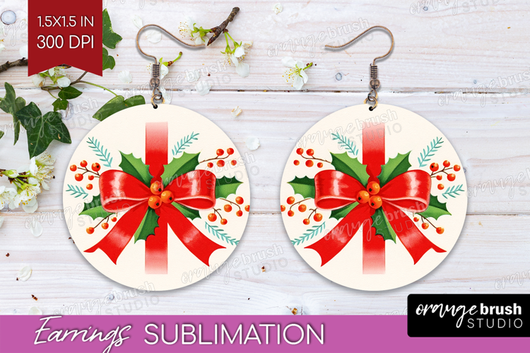 Vintage Christmas Round Earrings - Retro Xmas PNG