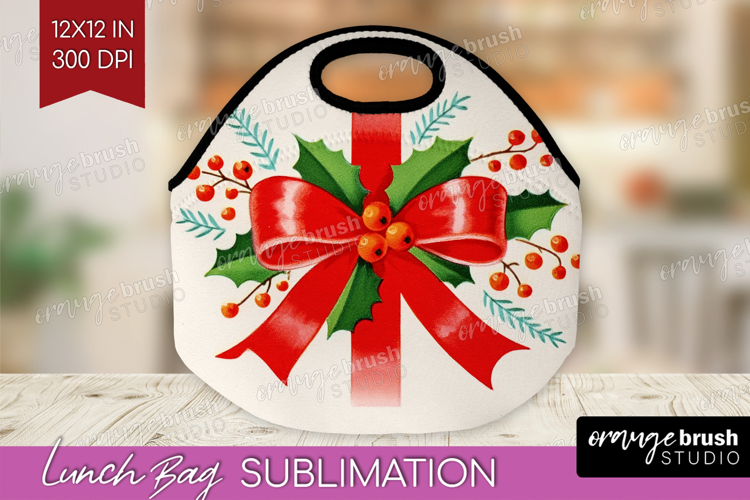 Vintage Christmas Lunch Bag - Retro Xmas Lunch Bug PNG
