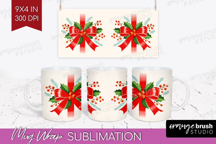 Vintage Christmas Mug Wrap - Retro Xmas Mug PNG Sublimation