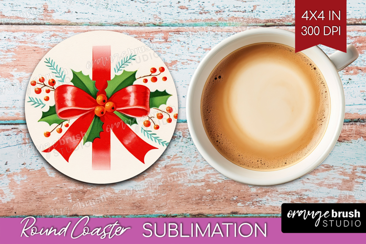 Vintage Christmas Round Coaster - Retro Xmas Coaster PNG