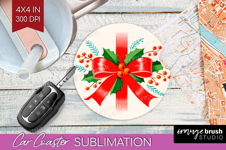 Vintage Christmas Car Coaster - Retro Xmas Coaster PNG