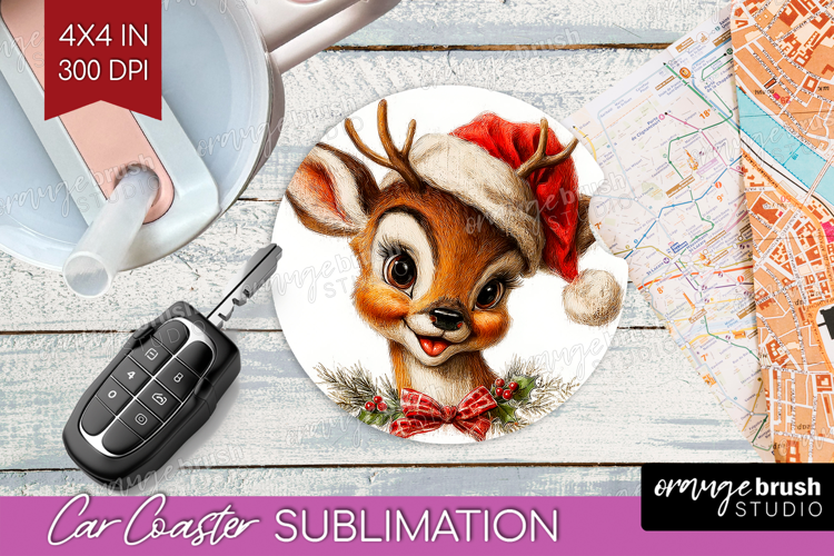 Vintage Christmas Car Coaster - Retro Xmas Coaster PNG