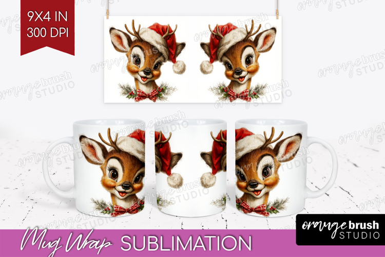 Vintage Christmas Mug Wrap - Retro Xmas Mug PNG Sublimation