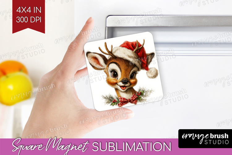 Vintage Christmas Magnet Sublimation - Retro Xmas Square PNG