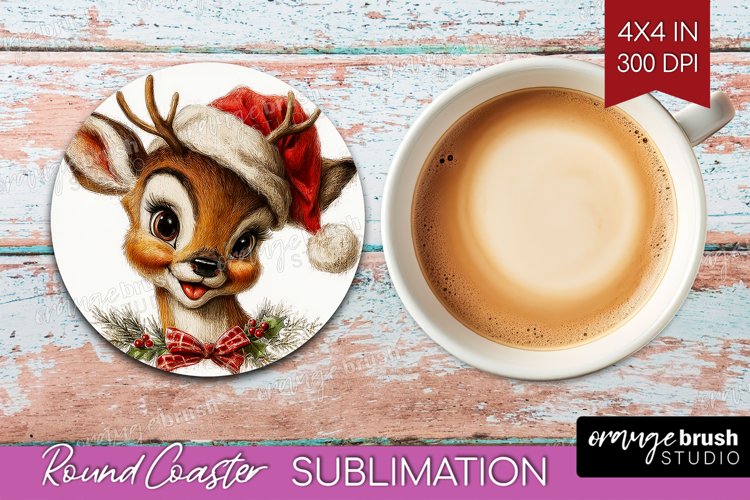Vintage Christmas Round Coaster - Retro Xmas Coaster PNG