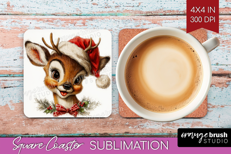 Vintage Christmas Square Coaster - Retro Xmas Coaster PNG