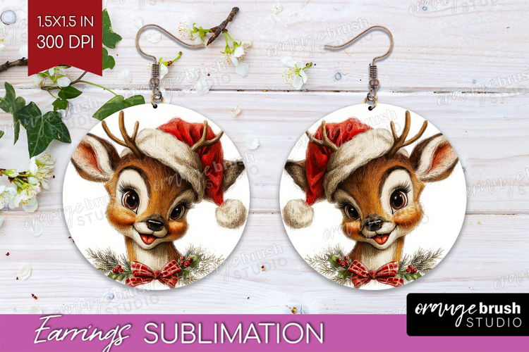 Vintage Christmas Round Earrings - Retro Xmas PNG