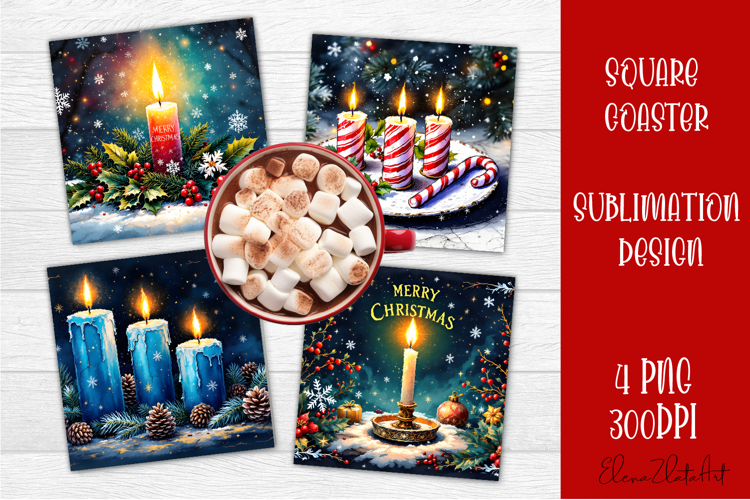 Vintage Christmas Sublimation, retro square Coaster Design