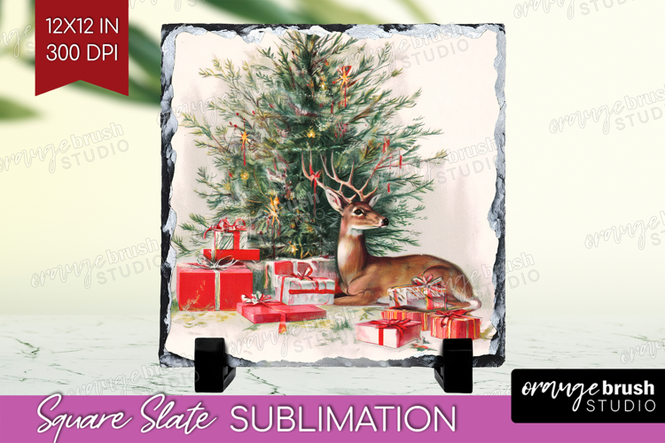 Vintage Christmas Slate PNG - Retro Xmas Square Slate