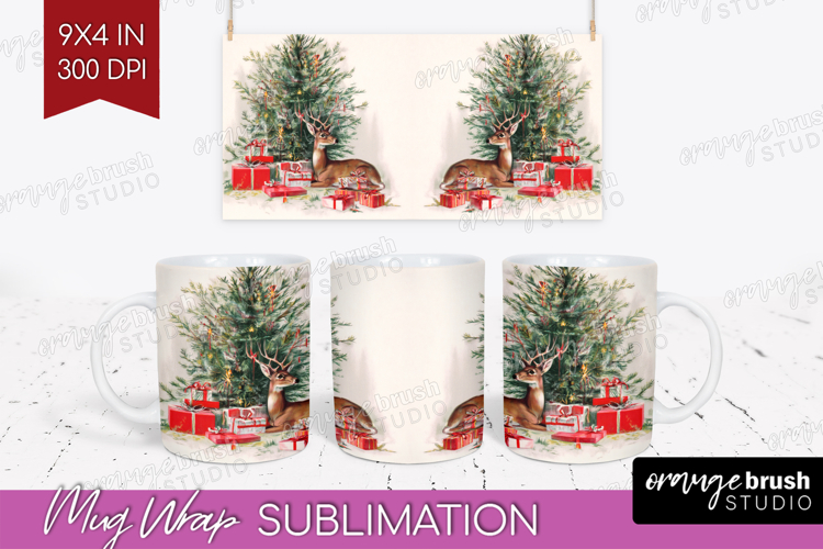 Vintage Christmas Mug Wrap - Retro Xmas Mug PNG Sublimation