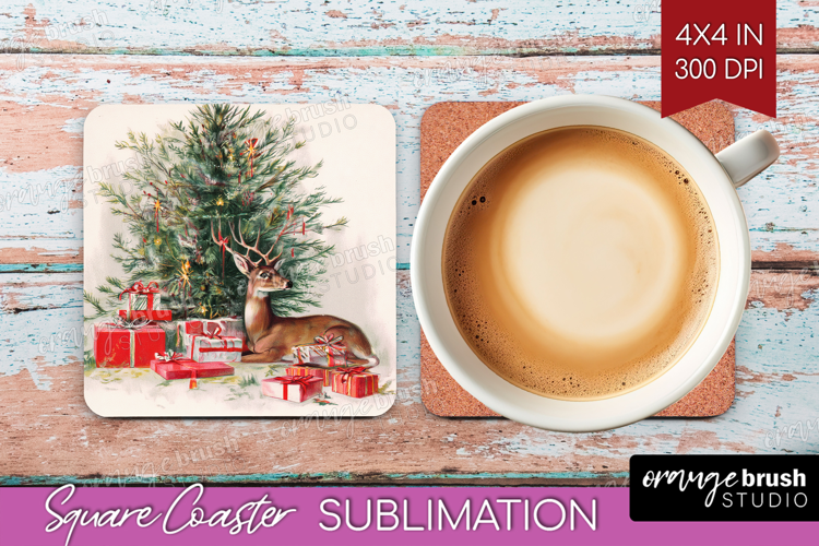 Vintage Christmas Square Coaster - Retro Xmas Coaster PNG