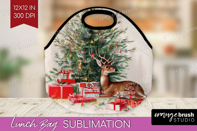 Vintage Christmas Lunch Bag - Retro Xmas Lunch Bug PNG