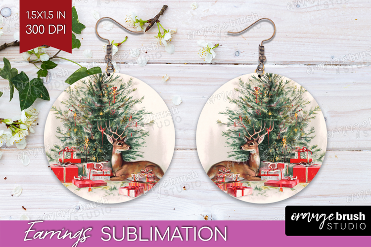 Vintage Christmas Round Earrings - Retro Xmas PNG