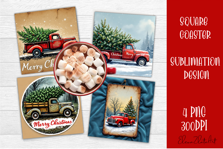 Vintage Christmas Sublimation, retro square Coaster Design