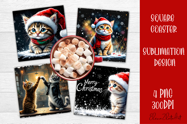 Vintage Christmas Sublimation, retro square Coaster Design