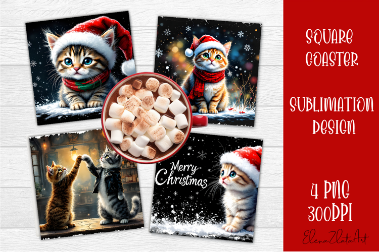 Vintage Christmas Sublimation, retro square Coaster Design