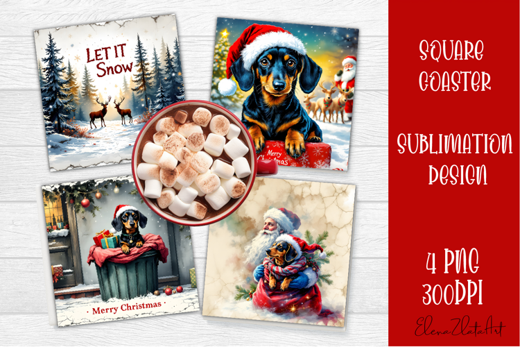 Vintage Christmas Sublimation, retro square Coaster Design
