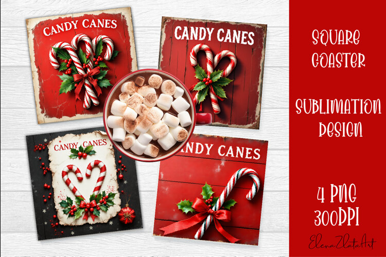 Vintage Christmas Sublimation, retro square Coaster Design example image 1
