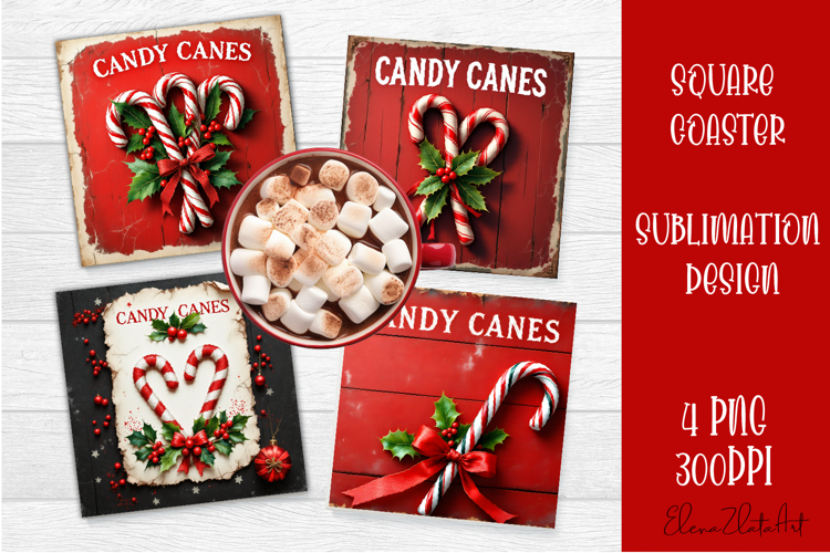 Vintage Christmas Sublimation, retro square Coaster Design