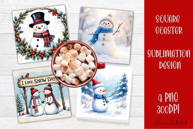 Vintage Christmas Sublimation, retro square Coaster Design