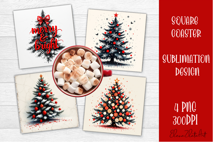 Vintage Christmas Sublimation, retro square Coaster Design