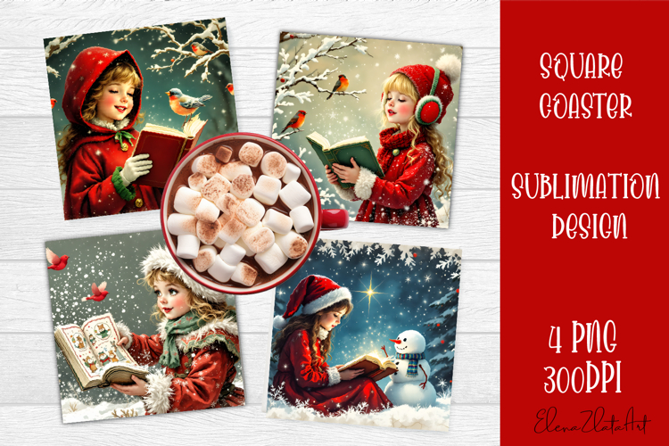 Vintage Christmas Sublimation, retro square Coaster Design