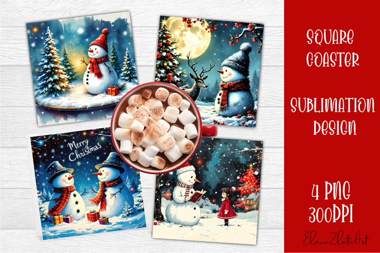 Vintage Christmas Sublimation, retro square Coaster Design