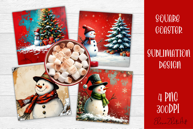 Vintage Christmas Sublimation, retro square Coaster Design example image 1