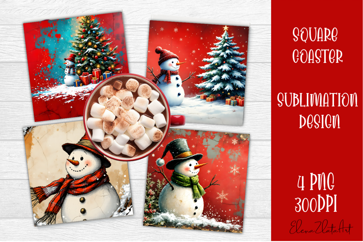 Vintage Christmas Sublimation, retro square Coaster Design