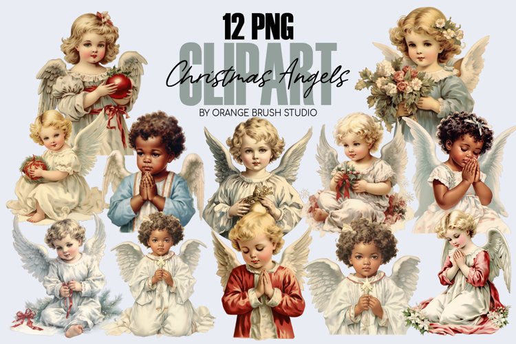 Vintage Christmas Angel Clipart Bundle, Sublimation Designs