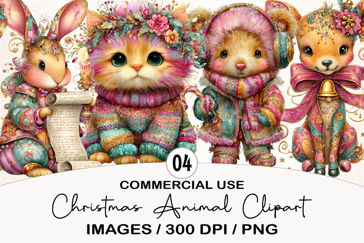 Vintage Christmas Animal Clipart