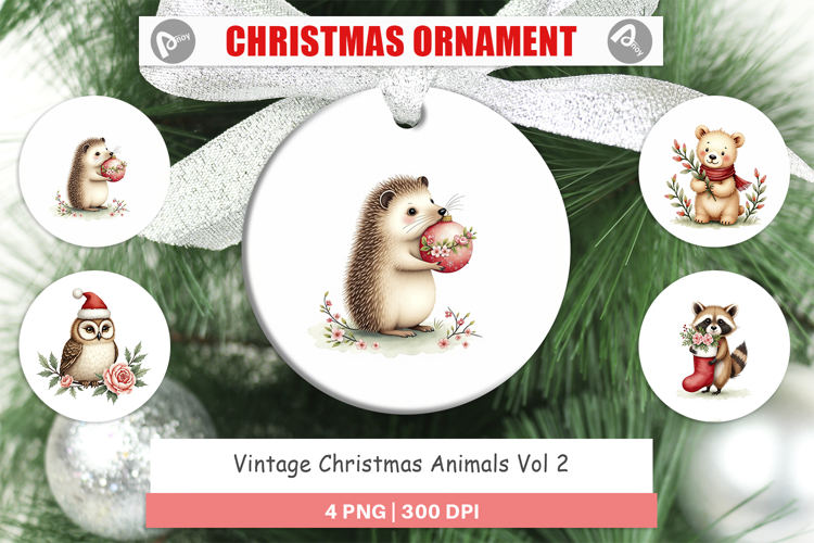 Ornament Vintage Christmas Animals Watercolor