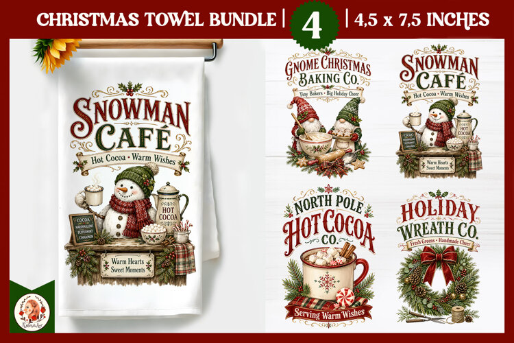 Vintage Christmas Kitchen Towel PNG |Retro farm sublimation example image 1