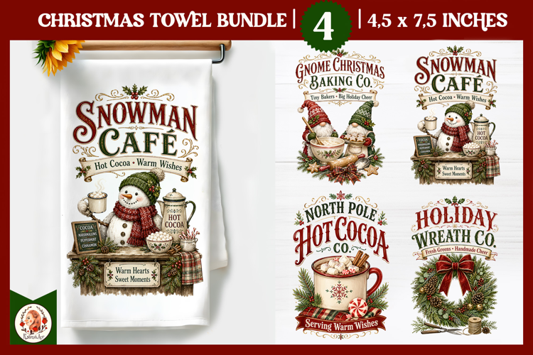 Vintage Christmas Kitchen Towel PNG |Retro farm sublimation