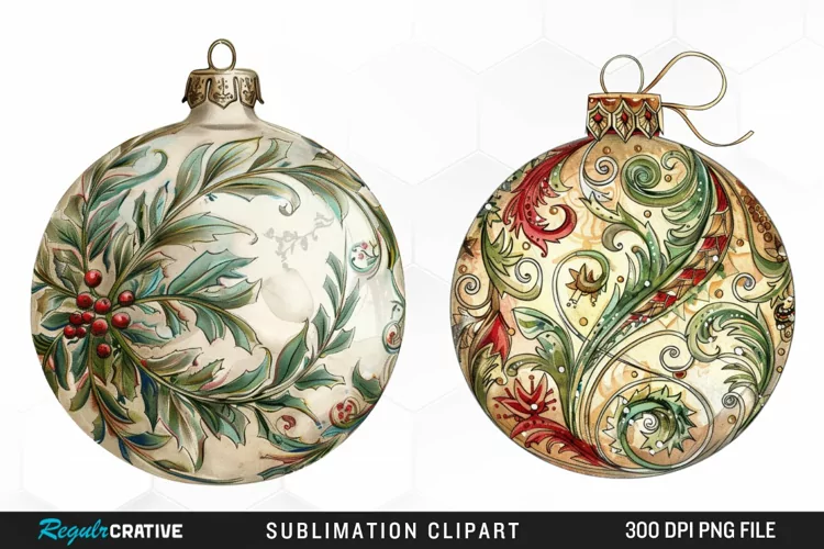 Vintage Christmas Baubles Image Clipart