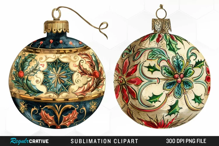 Vintage Christmas Baubles Image Clipart