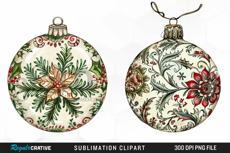 Vintage Christmas Baubles Design Clipart