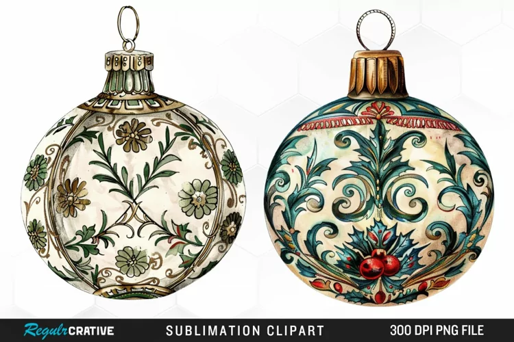 Vintage Christmas Baubles Design Clipart