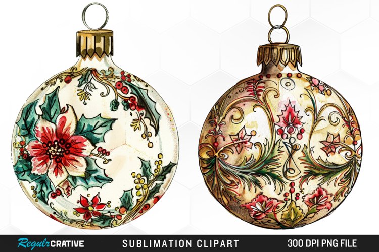 Vintage Christmas Baubles Design Clipart example image 1