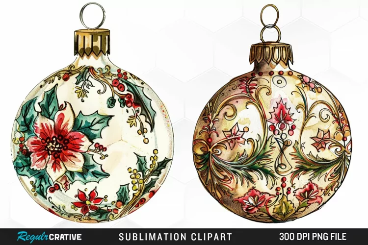 Vintage Christmas Baubles Design Clipart