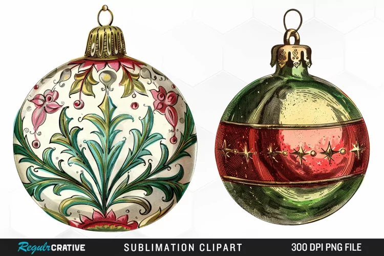 Vintage Christmas Baubles Design Clipart