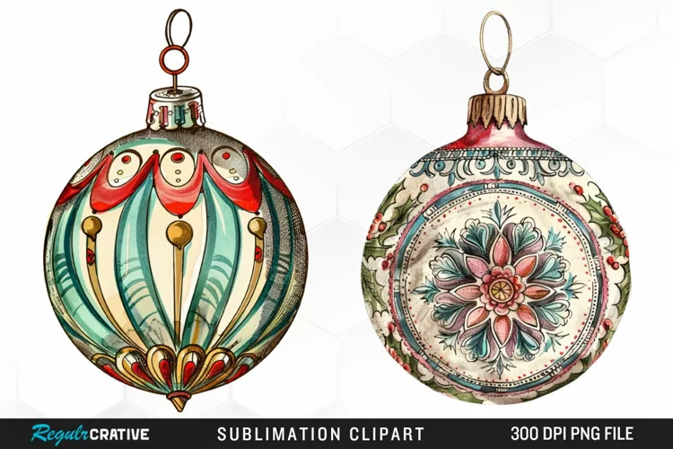 Vintage Christmas Baubles Image Clipart