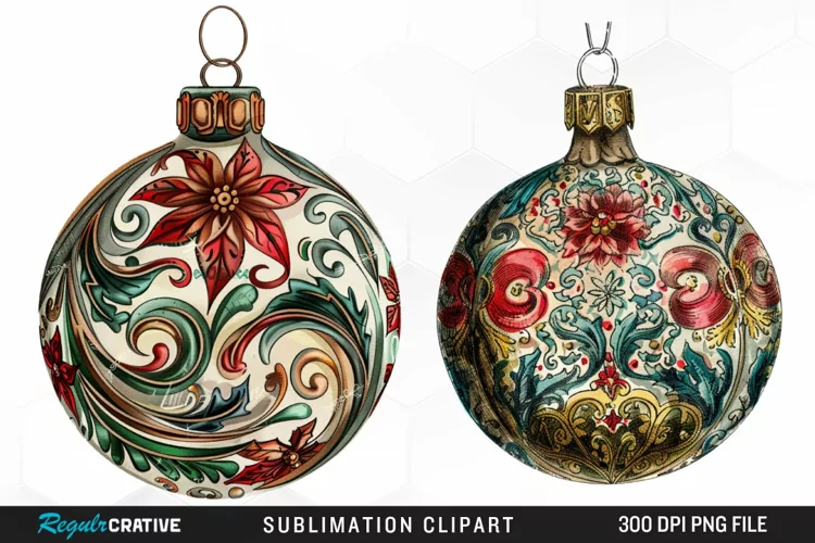 Vintage Christmas Baubles Design Clipart