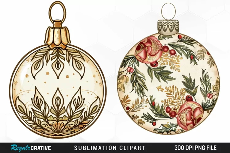 Vintage Christmas Baubles Design Clipart