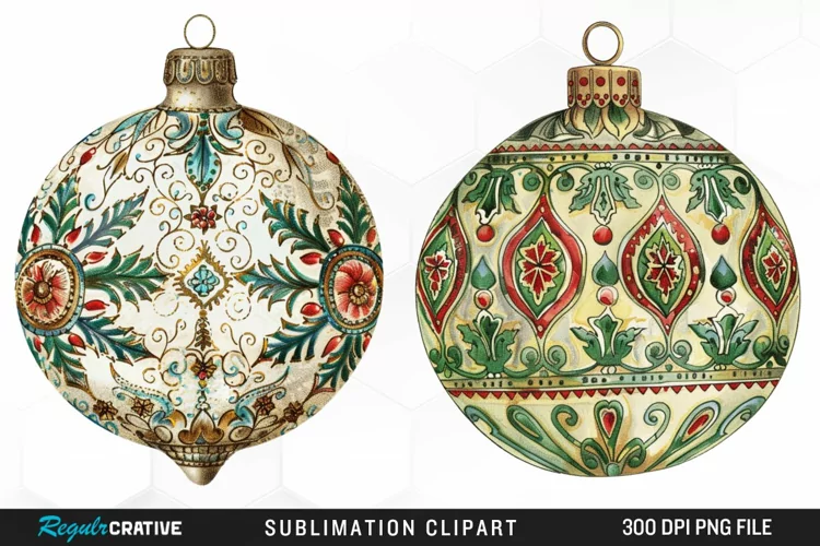 Vintage Christmas Baubles Design Clipart
