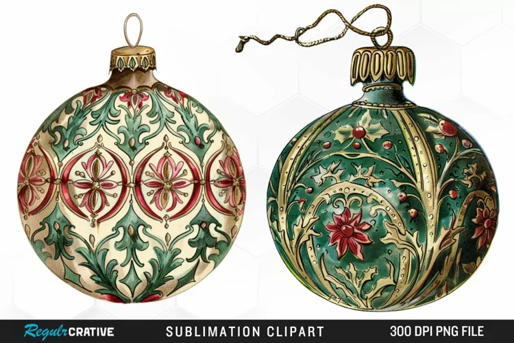 Vintage Christmas Baubles Design Clipart