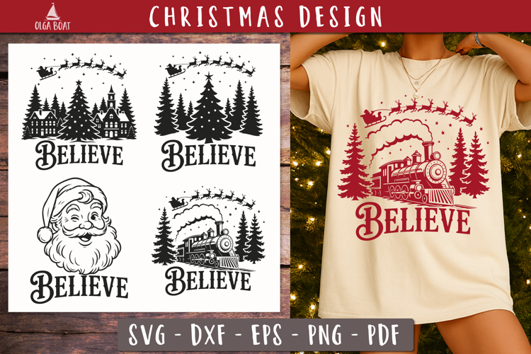 Vintage Christmas Believe SVG Christmas train Santa