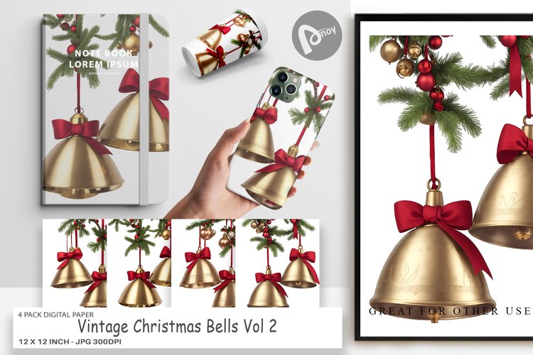 Digital Paper Vintage Christmas Bells example image 1